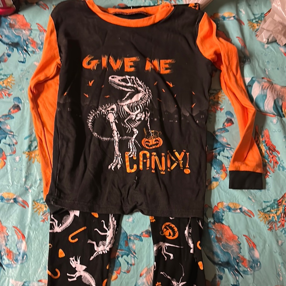 Dreamwave Black and Orange Skeleton Pajama Set